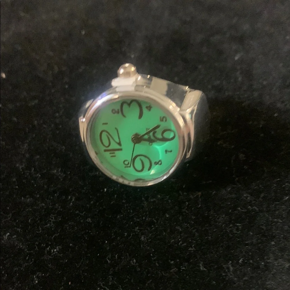 Silver Ring Watch with Green Face - Picture 3 of 4